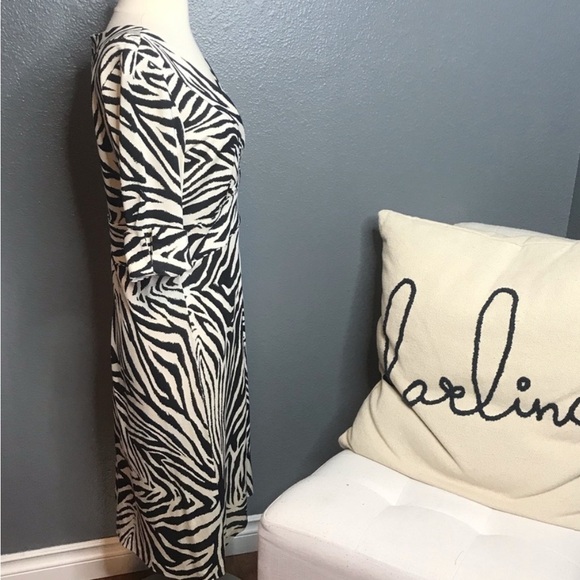 Make offer! Diane Von Furstenberg 100% silk Zebra Print Midi Dress black  Size10 - Picture 3 of 5